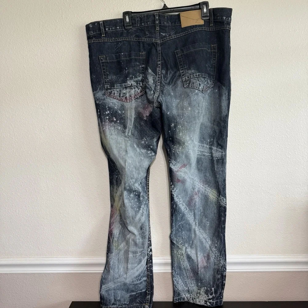 LAB Liberation A Bleu Jeans 40x32 Mens Slim Straight Distressed Splatter Bleach‎